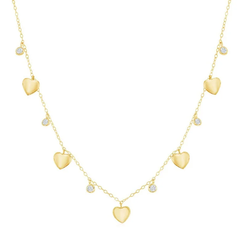 Fashionable necklaces and pendants with birthstones for a personalized gift idea-Classic Women's Necklace - Alternating Gold Plated Heart and Bezel-Set CZ | M-6803-GP