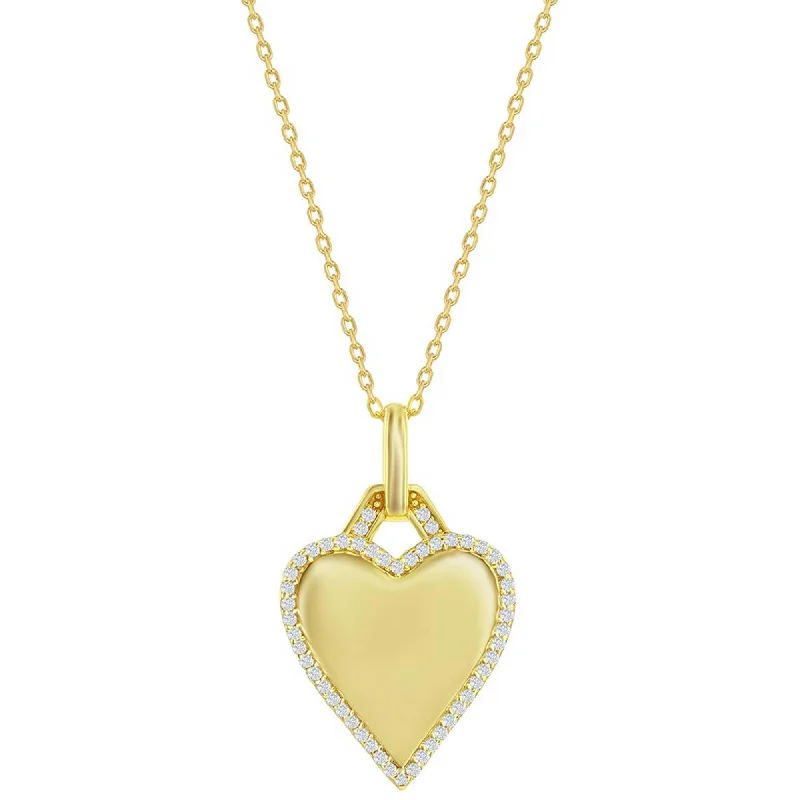 Trendy necklaces and pendants with geometric shapes for a modern aesthetic-Classic Women's Necklace - Gold Plated Polished Heart White CZ Border | M-7043-GP