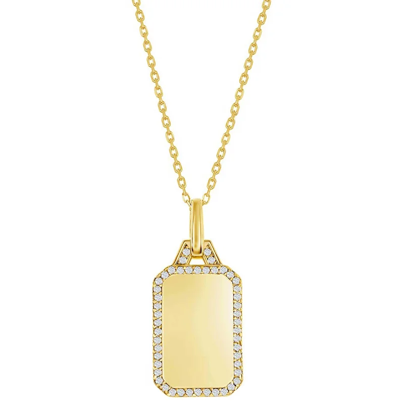 Stunning necklaces and pendants with sapphire gemstones for a luxurious blue hue-Classic Women's Necklace - Gold Plated Rectangle Dog Tag with CZ Border | M-7037-GP