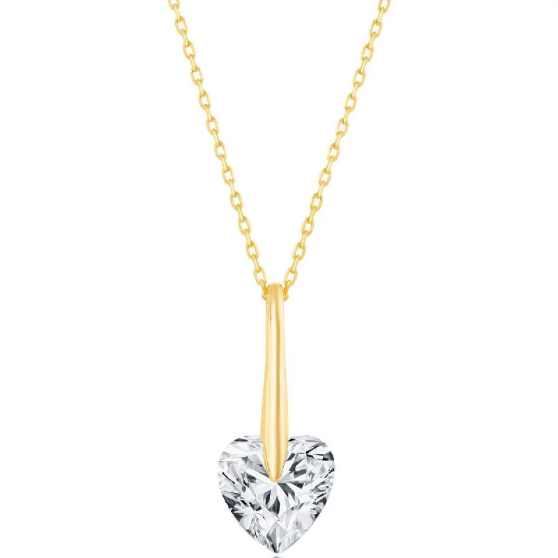 Best necklaces and pendants with cubic zirconia for a budget-friendly dazzling effect-Classic Women's Necklace - Gold Plated Sterling Silver 10mm Heart CZ | M-6779-GP