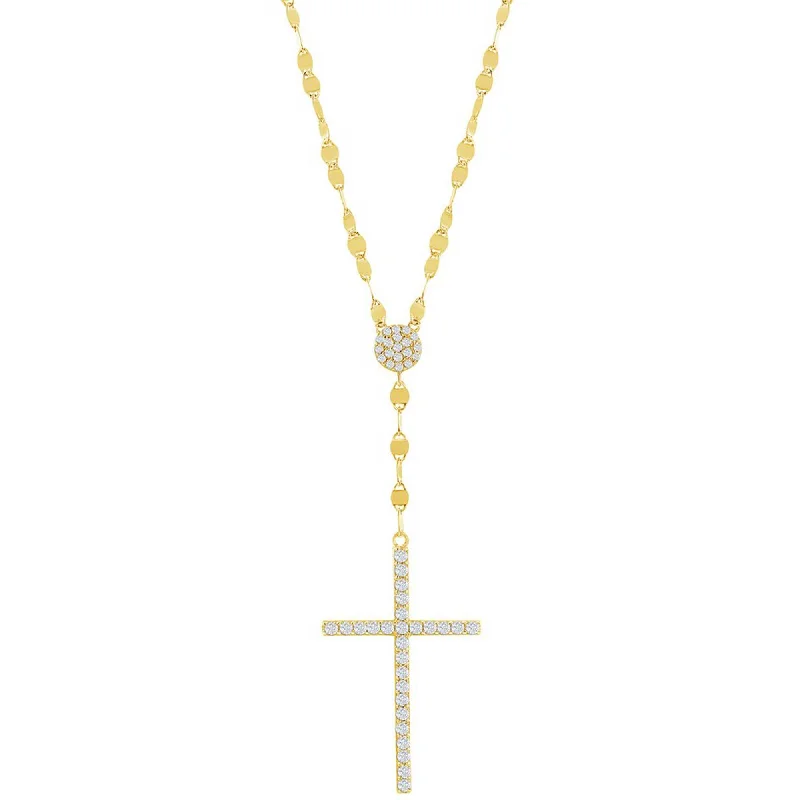 Unique necklaces and pendants with engraved messages for a sentimental gift-Classic Women's Necklace - Gold Plated White CZ Stone Cross Mirror Chain | M-6997-GP