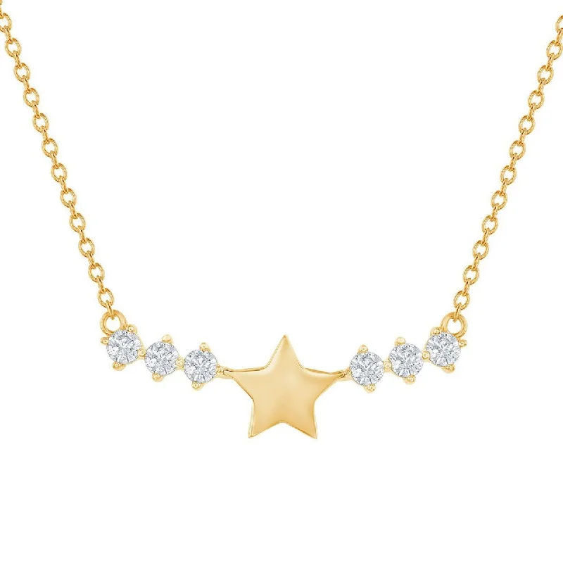 Best necklaces and pendants for weddings with matching designs for bride and groom-Classic Women's Necklace - GP Sterling Silver Star with CZ Side Bar | M-6887-GP