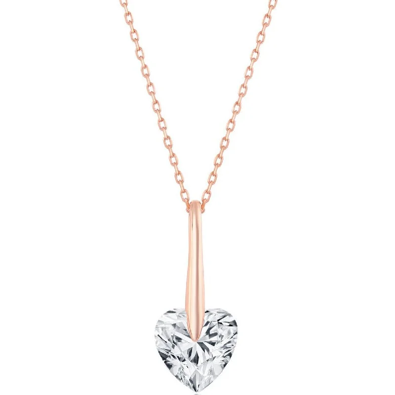 Stunning necklaces and pendants with aquamarine stones for a serene effect-Classic Women's Necklace - Rose Gold Plated Sterling Silver 10mm Heart CZ | M-6779-RG