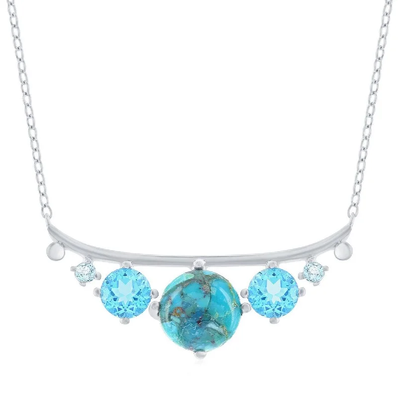 Beautiful necklaces and pendants with geometric shapes for a modern, artistic design-Classic Women's Necklace - Sterling Graduating Round Turquoise and Blue CZ | M-6848