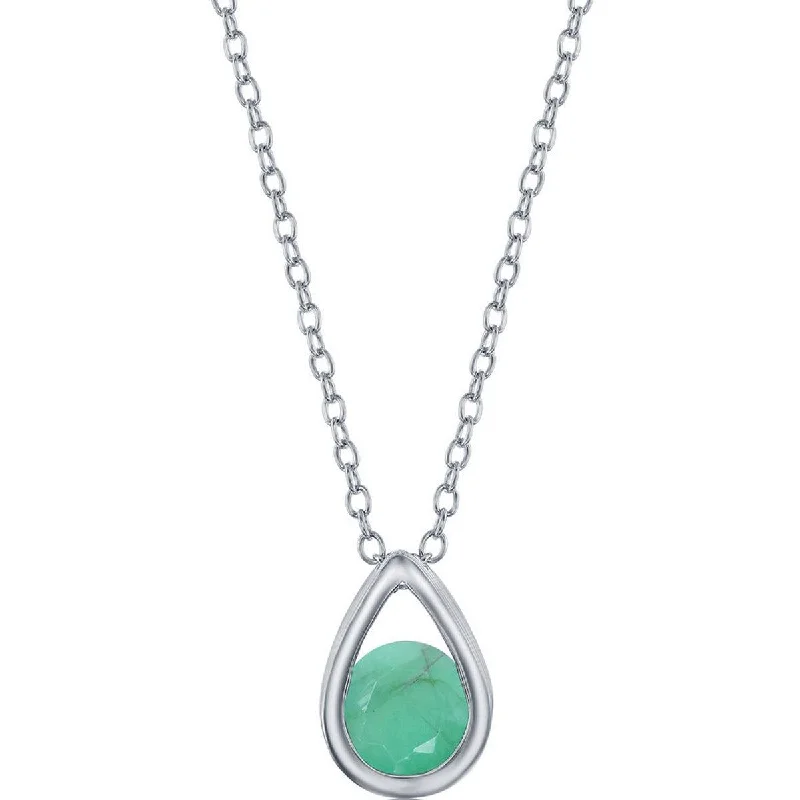 Best necklaces and pendants with layered designs for a chic, stacked look-Classic Women's Necklace - Sterling Pear-shaped with Emerald May Birthstone | M-6892