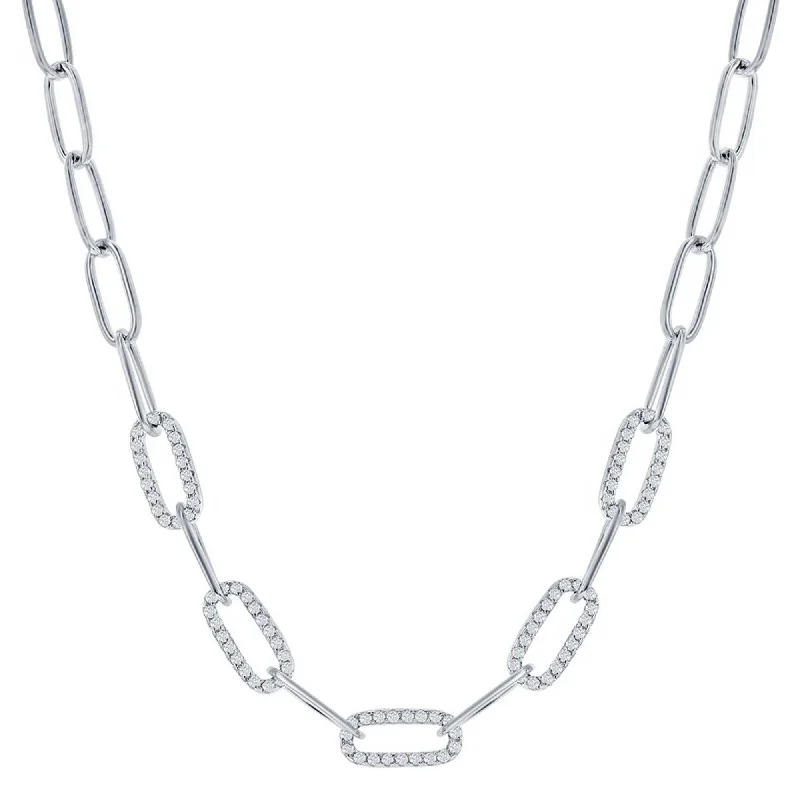 Layered necklaces and pendants for a trendy and fashionable stacked look-Classic Women's Necklace - Sterling Silver 5mm White CZ Paperclip Design | M-7000