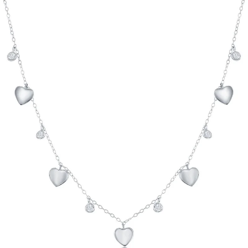 Necklaces and pendants with pearls for a classic and sophisticated touch-Classic Women's Necklace - Sterling Silver Alternating Heart and Bezel-Set CZ | M-6803