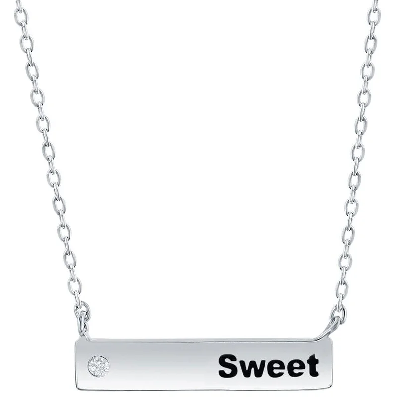 Layered necklaces and pendants for a trendy and fashionable stacked look-Classic Women's Necklace - Sterling Silver Bar and CZ Sweet | M-6787