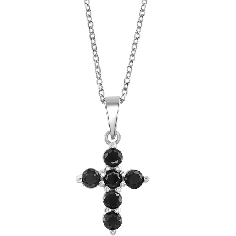 Best necklaces and pendants with personalized coordinates for a special keepsake-Classic Women's Necklace - Sterling Silver Black Sapphire Cross | M-6824