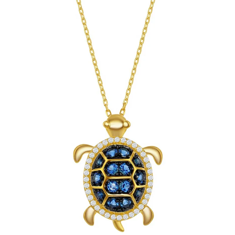 Best necklaces and pendants with vintage lockets for a nostalgic, sentimental look-Classic Women's Necklace - Sterling Silver Blue Spinel and White CZ Turtle | M-6589