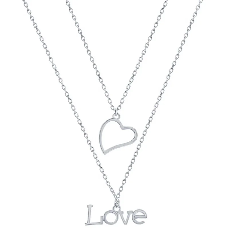 Best necklaces and pendants with minimalist pendants for a sleek, understated look-Classic Women's Necklace - Sterling Silver Heart and 'Love' Layered | L-4371