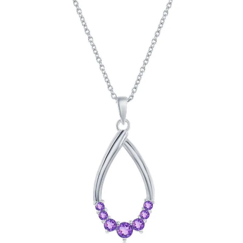 Best necklaces and pendants with matching earrings for a coordinated, elegant look-Classic Women's Necklace - Sterling Silver Pear-shaped Amethyst Gemstone | M-6949