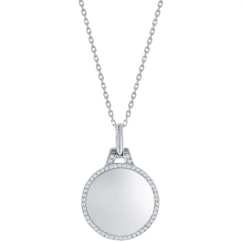 Unique necklaces and pendants with vintage-inspired designs for timeless appeal-Classic Women's Necklace - Sterling Silver Polished Circle with CZ Border | M-7038