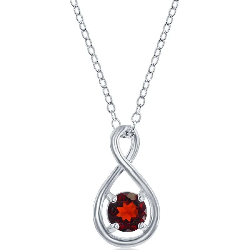 Best necklaces and pendants with intricate filigree for vintage-inspired elegance-Classic Women's Necklace - Sterling Silver Round 5mm Garnet Gemstone Infinity | M-6972