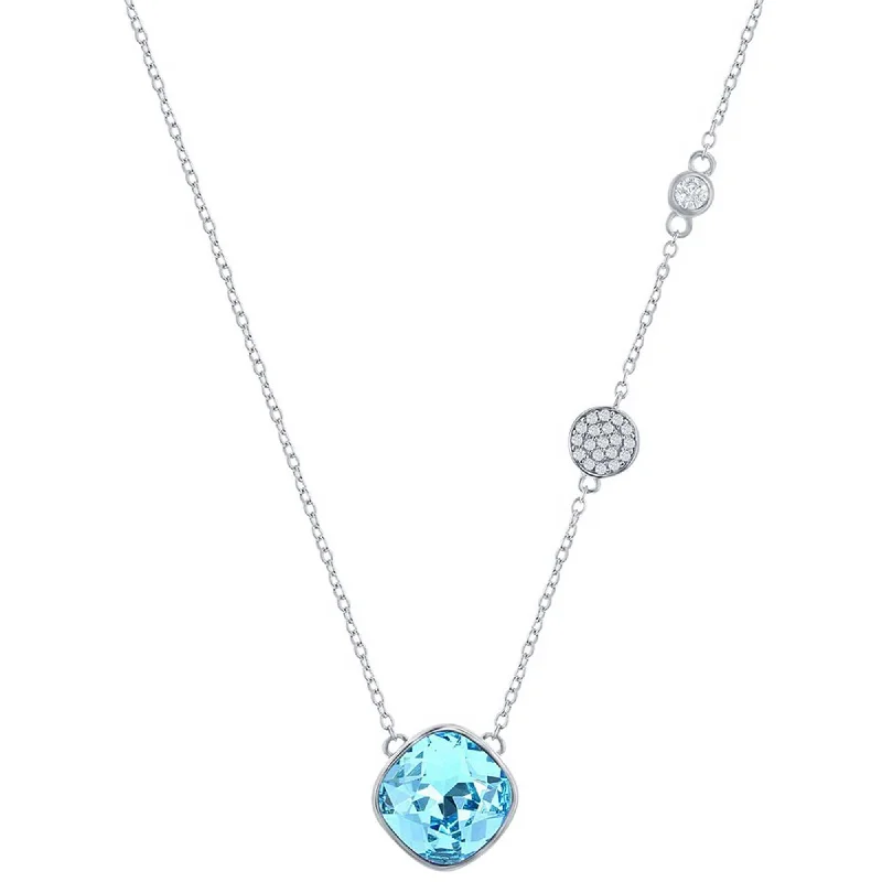 Best necklaces and pendants with layered designs for a chic, stacked look-Classic Women's Necklace - Sterling Silver Round Aqua and Smaller White CZ | M-7089