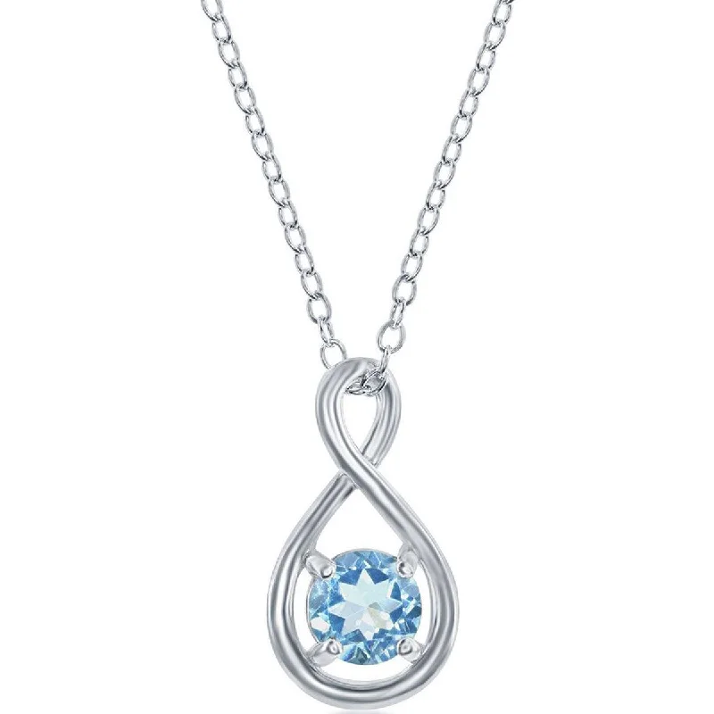 Necklaces and pendants with diamond pendants for a luxurious sparkling effect-Classic Women's Necklace - Sterling Silver Round Blue Topaz Gemstone Infinity | M-6976