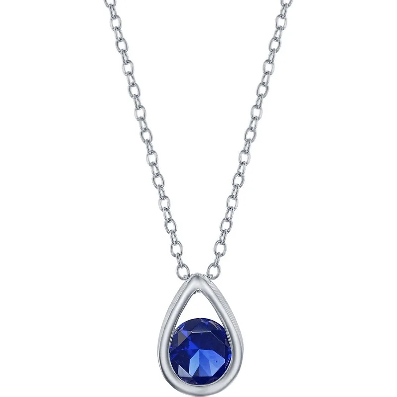 Necklaces and pendants with celestial starburst designs for a radiant look-Classic Women's Necklace - Sterling Silver Round Created Sapphire Pear-shaped | M-6895