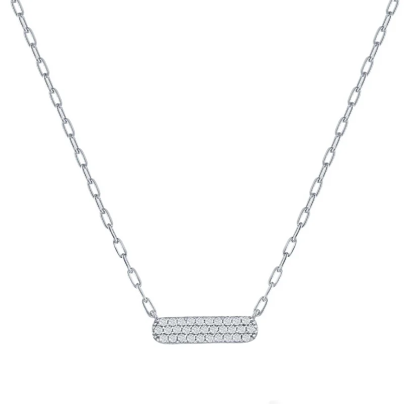 Stunning necklaces and pendants with aquamarine stones for a serene effect-Classic Women's Necklace - Sterling Silver Small White CZ Stone Bar Design | M-6980