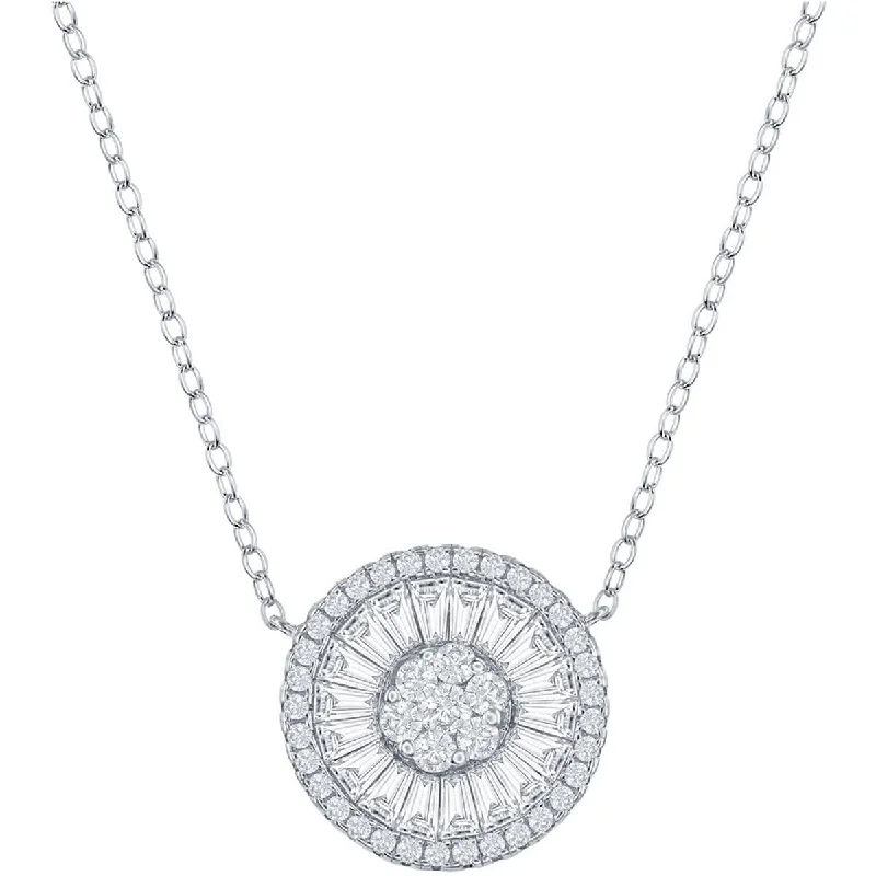 Trendy necklaces and pendants with statement pieces for a bold fashion statement-Classic Women's Necklace - Sterling Silver White CZ Baguette Circle | M-6784