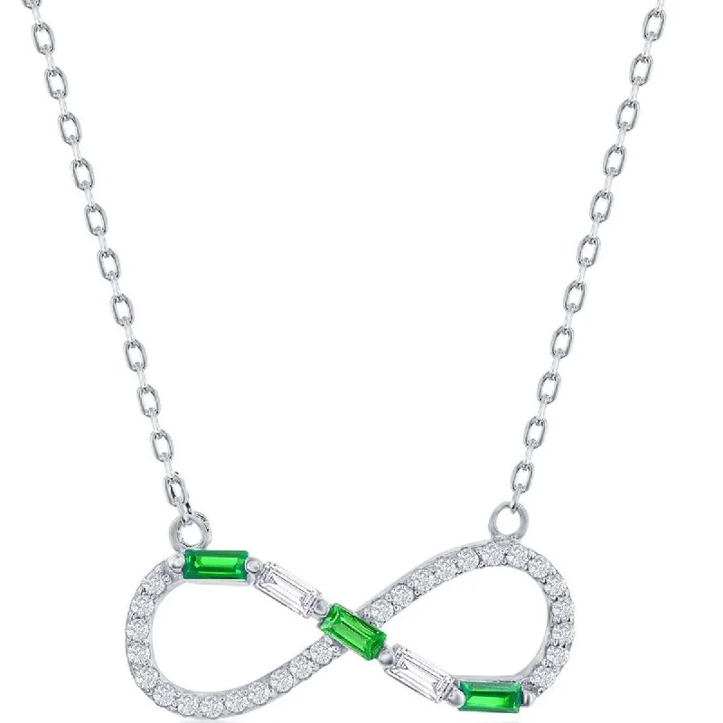 Best necklaces and pendants with opal and gold for a vibrant, luxurious contrast-Classic Women's Necklace - Sterling White and Emerald Baguette CZ Infinity | M-6952