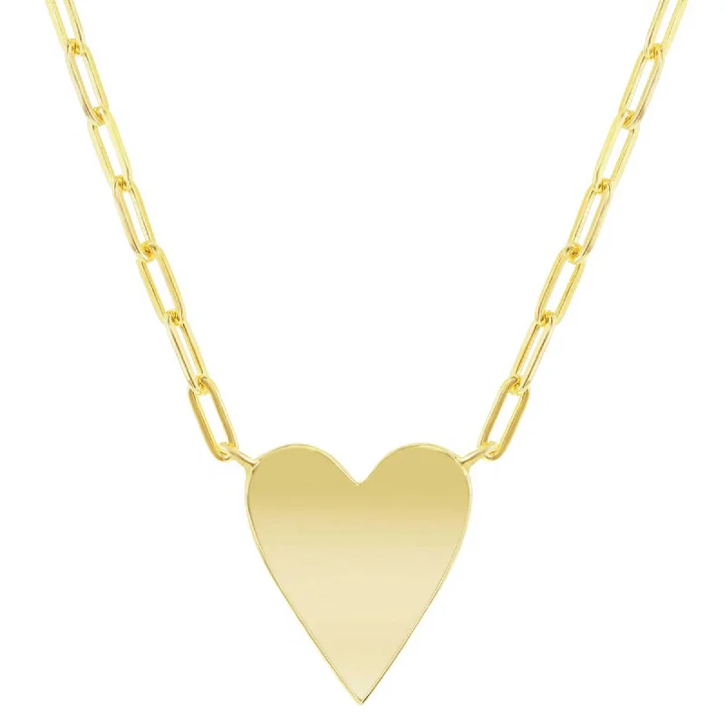 Best necklaces and pendants with silver chains for a sleek, timeless look-Classic Women's Necklace - YG Plated Sterling Polished Heart Paperclip | L-4356