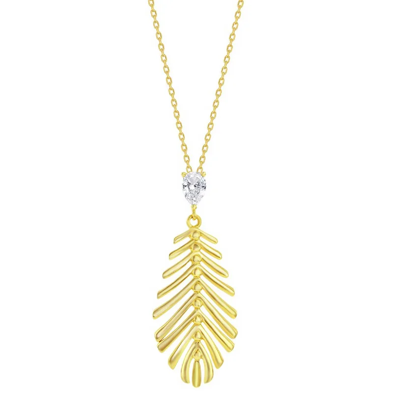 Necklaces and pendants with sun and moon motifs for a celestial-inspired design-Classic Women's Pendant - Cut-Out Leaf with Small Pear-Shaped CZ | K-9042-GP