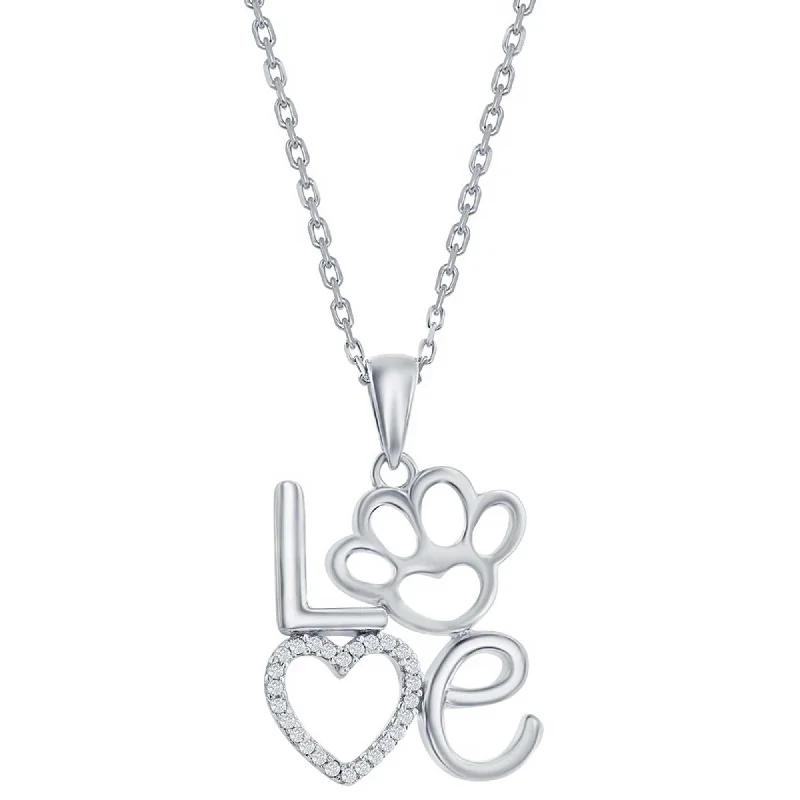 Best necklaces and pendants with cross pendants for a spiritual, meaningful symbol-Classic Women's Pendant - Sterling "LOVE" with Open CZ Heart and Paw Print | K-9020