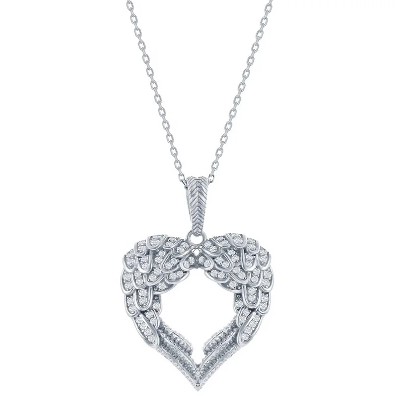 Beautiful necklaces and pendants with moon and star charms for a dreamy effect-Classic Women's Pendant sterling Silver Angel Wings Heart | K-9018