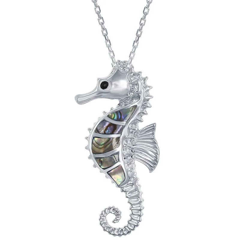 Necklaces and pendants with pearls for a classic and sophisticated touch-Classic Women's Pendant - Sterling Silver Black Abalone Seahorse | K-7565