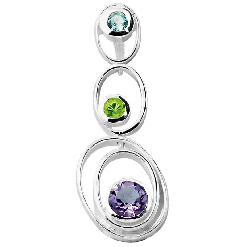 Stunning necklaces and pendants with aquamarine stones for a serene effect-Classic Women's Pendant - Sterling Silver Circle Peridot, BT, Amethyst | K-4163