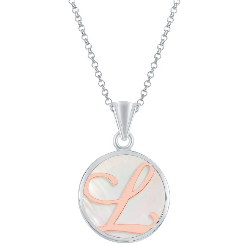 Best necklaces and pendants with sterling silver for an affordable yet stylish choice-Classic Women's Pendant with Chain - MOP Rose Gold 'L' Script Initial | K-8614