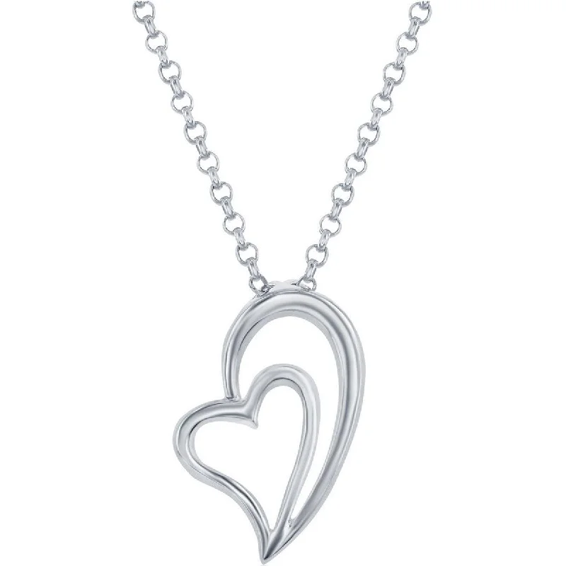 Stunning necklaces and pendants with sapphire gemstones for a luxurious blue hue-Classic Women's Pendant with Chain - Silver Heart Within Half a Heart Shape | J-2194