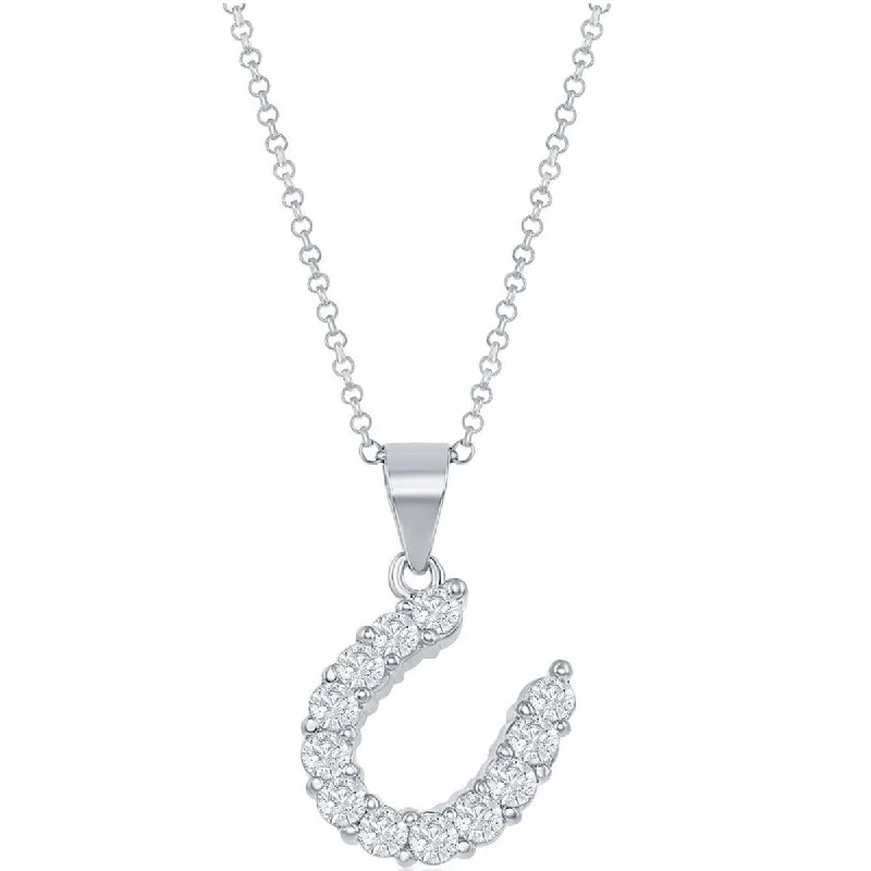 Elegant necklaces and pendants with diamond accents for added sparkle-Classic Women's Pendant with Chain - Sterling Silver CZ Stone Horse Shoe | HP-3435