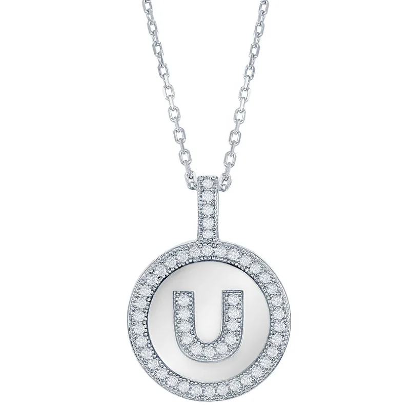 Best necklaces and pendants with floral designs for a feminine and elegant feel-Classic Women's Pendant with Chain - Sterling Silver Micro Pave Circle "U" | K-6775