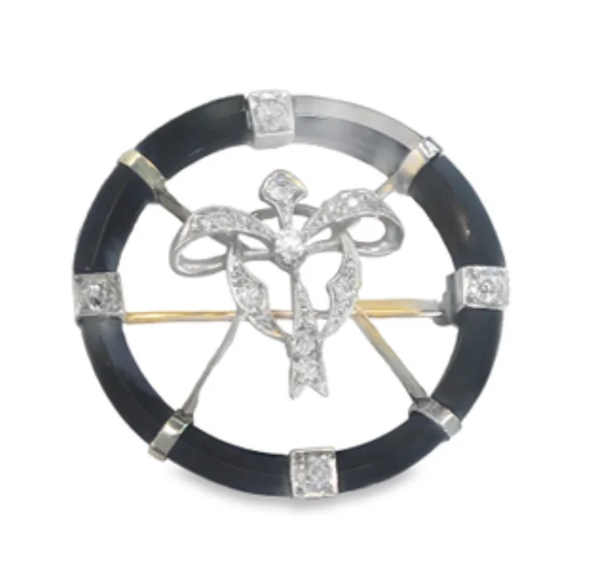 Beautiful necklaces and pendants with moon and star charms for a dreamy effect-Diamond flowery Brooch in Onyx circle