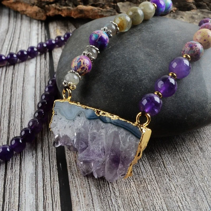 Best necklaces and pendants with gemstone clusters for a bold and colorful effect-Ethnic Amethyst Slice Necklace