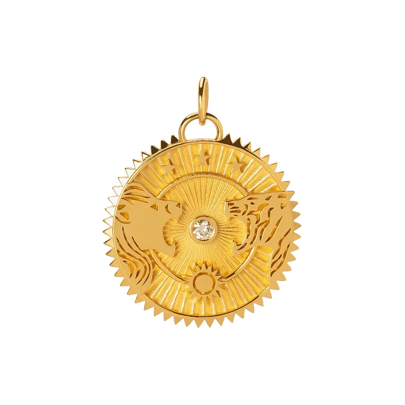 Necklaces and pendants with abstract shapes for a modern, creative appearance-Large Strength Lion & Tiger Medallion