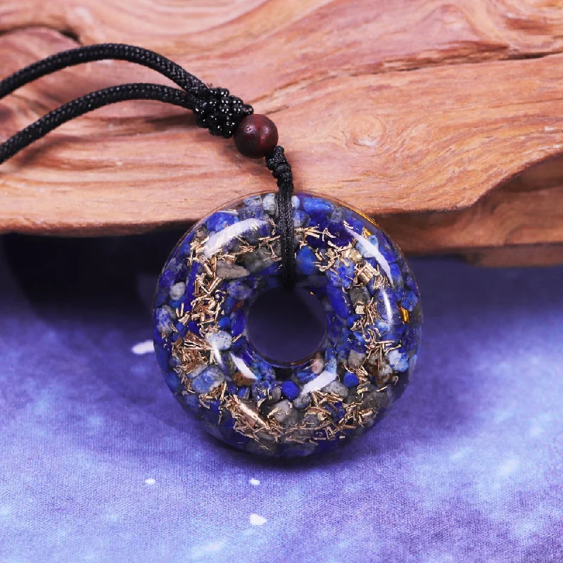 Necklaces and pendants with matching rings for a coordinated set of jewelry-Lapis Lazuli Orgone Necklace