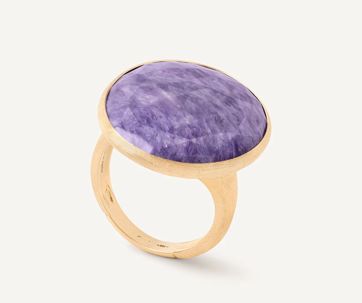 Women’s rings with matte silver for understated -Lunaria Yellow Gold Cocktail Ring With Charoite