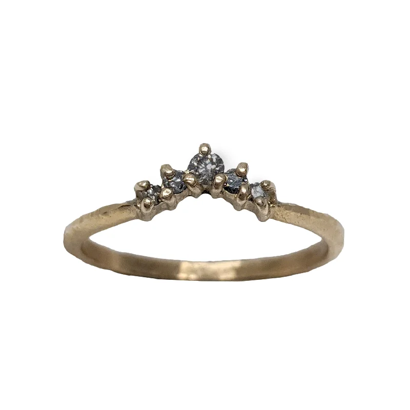 Women’s rings with etched wave band designs -Gold Mini Crown Ring with Salt & Pepper Diamonds by Sasha Walsh