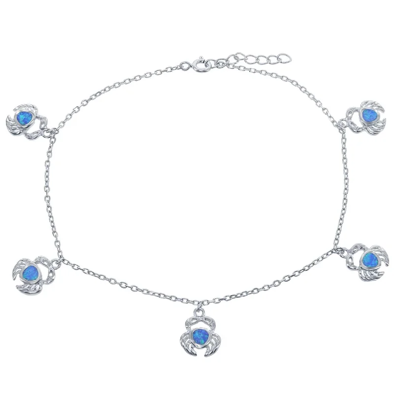 Necklaces and pendants with crescent moon designs for a celestial and mystical feel-Opalata Women's Anklet - Sterling Silver Material Blue Inlay Opal Crab Design | R-9241