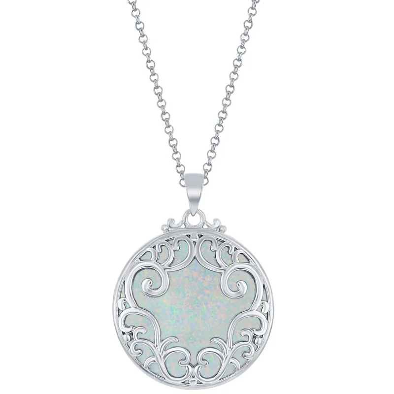 Best necklaces and pendants for weddings with matching designs for bride and groom-Opalata Women's Pendant with Chain - Round Filigree Design Round White Opal | K-8726