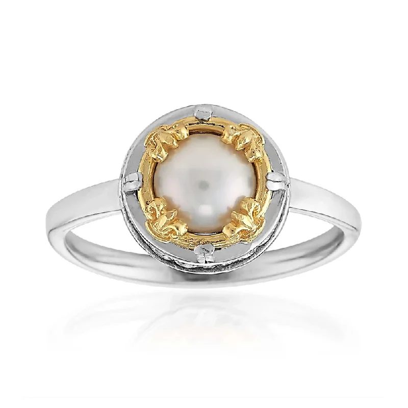 Women’s rings with spiral onyx for contrast -Petite Pearl Ring with 18k Gold Vermeil