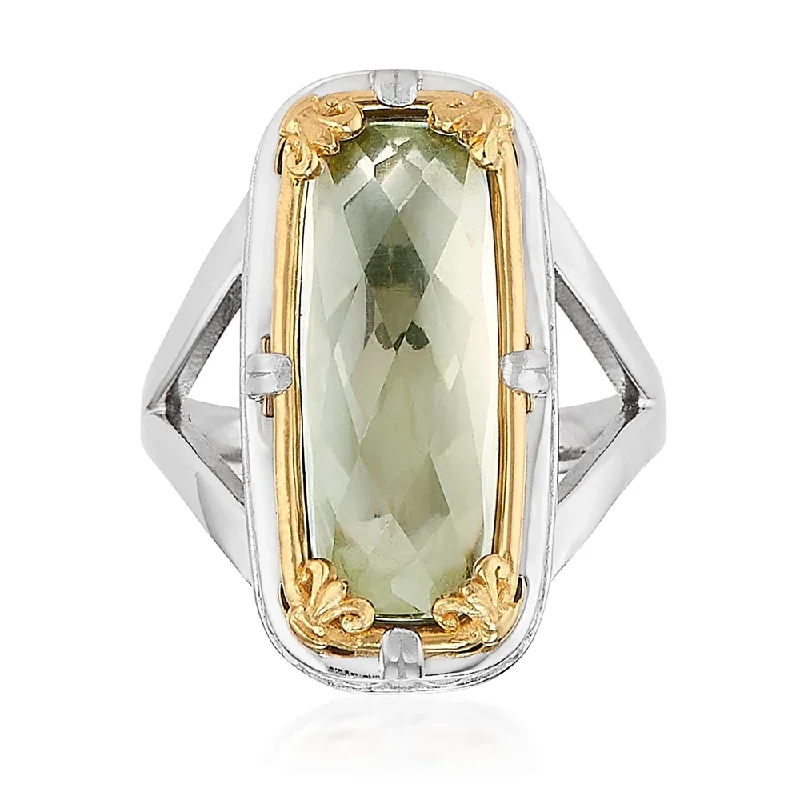 Women’s rings with raw citrine for charm -Rectangular Green Amethyst Ring with 18k Gold Vermeil