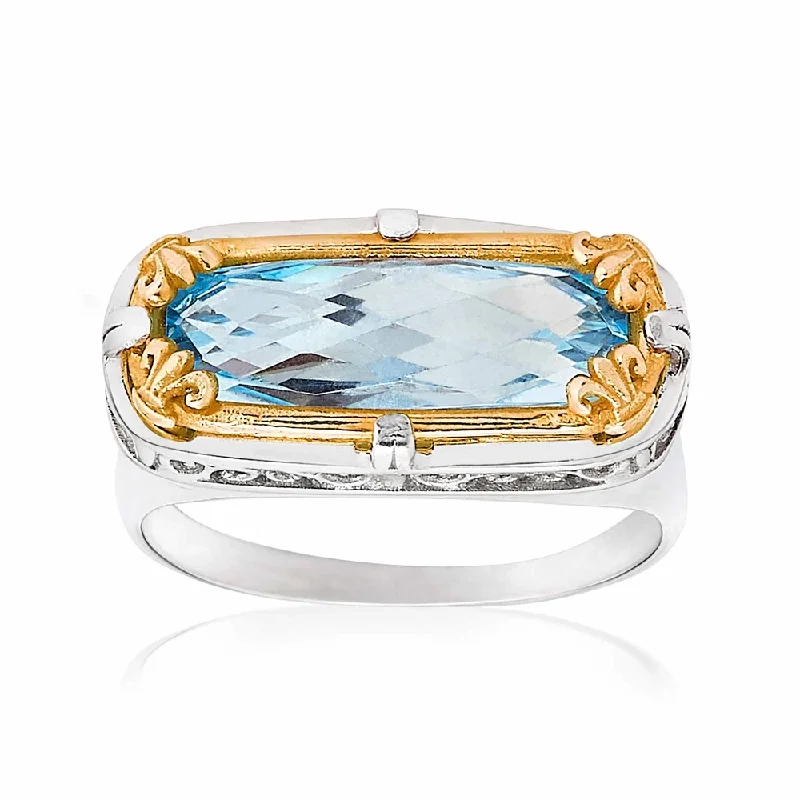 Women’s rings with bold agate for earth -East-West Blue Topaz Ring with 18k Gold Vermeil