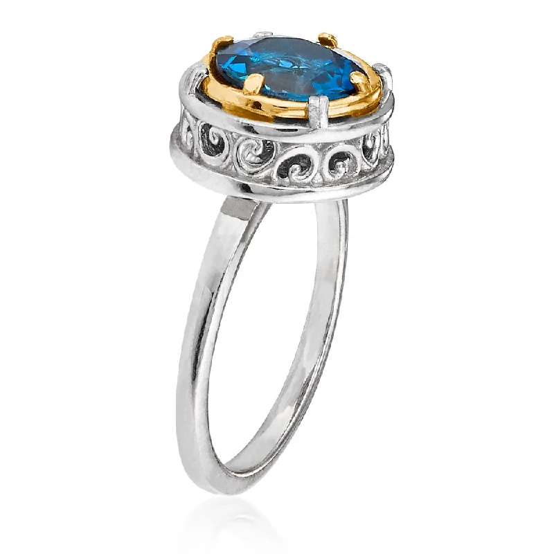 Women’s rings with polished peacock ore glow -Round London Blue Topaz Ring with 18k Gold Vermeil