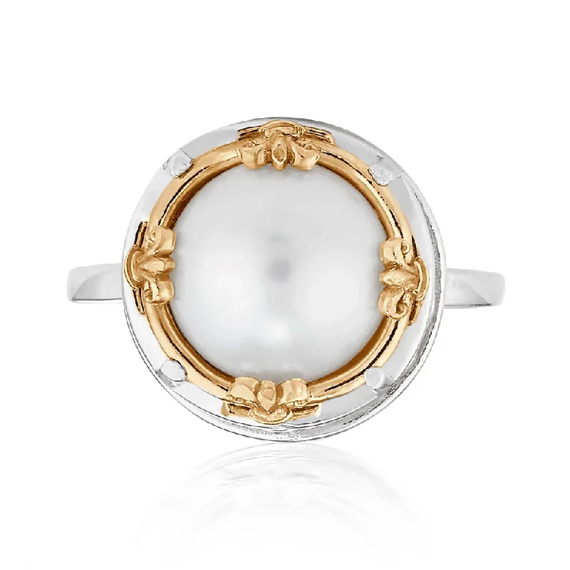 Women’s rings with faceted rose quartz shine -Large Round Pearl Ring with 18k Gold Vermeil