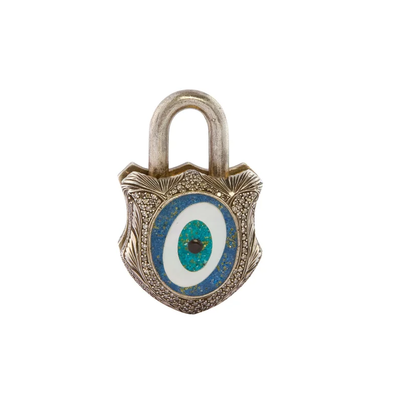 Best necklaces and pendants with sterling silver for an affordable yet stylish choice-Micro Mosaic Evil Eye Puffy Padlock