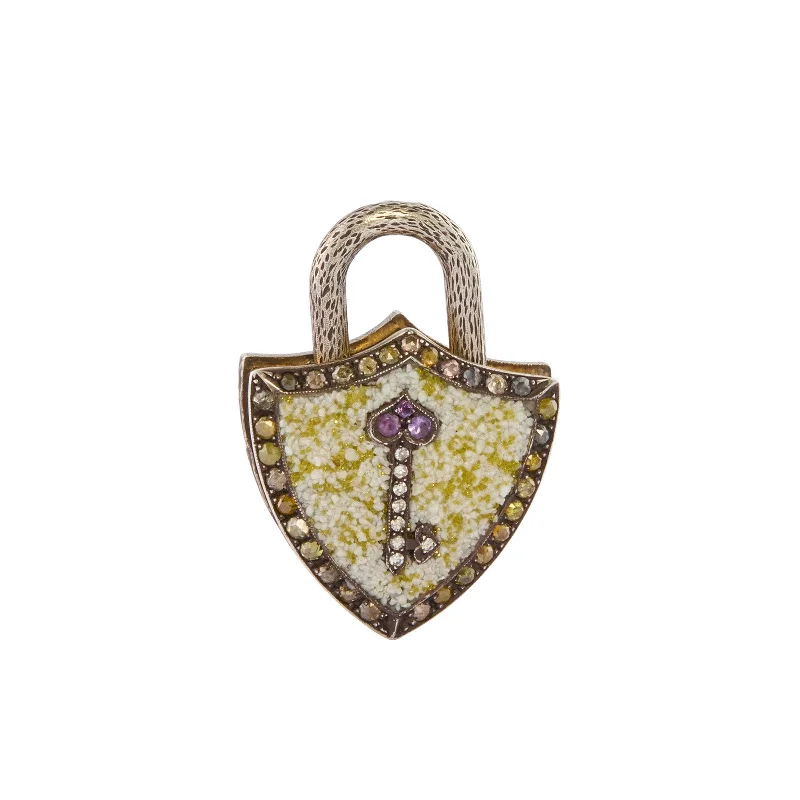 Beautiful necklaces and pendants with moonstone for an ethereal, mystical appearance-Micro Mosaic Shield and Key Padlock