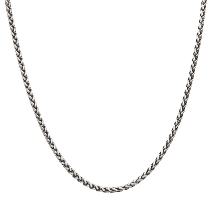 Layered necklaces and pendants for a trendy and fashionable stacked look-SS 24" 4mm Black Rhod Brushed Satin Wheat Chain